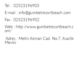 Gmbet Beach Resort iletiim bilgileri